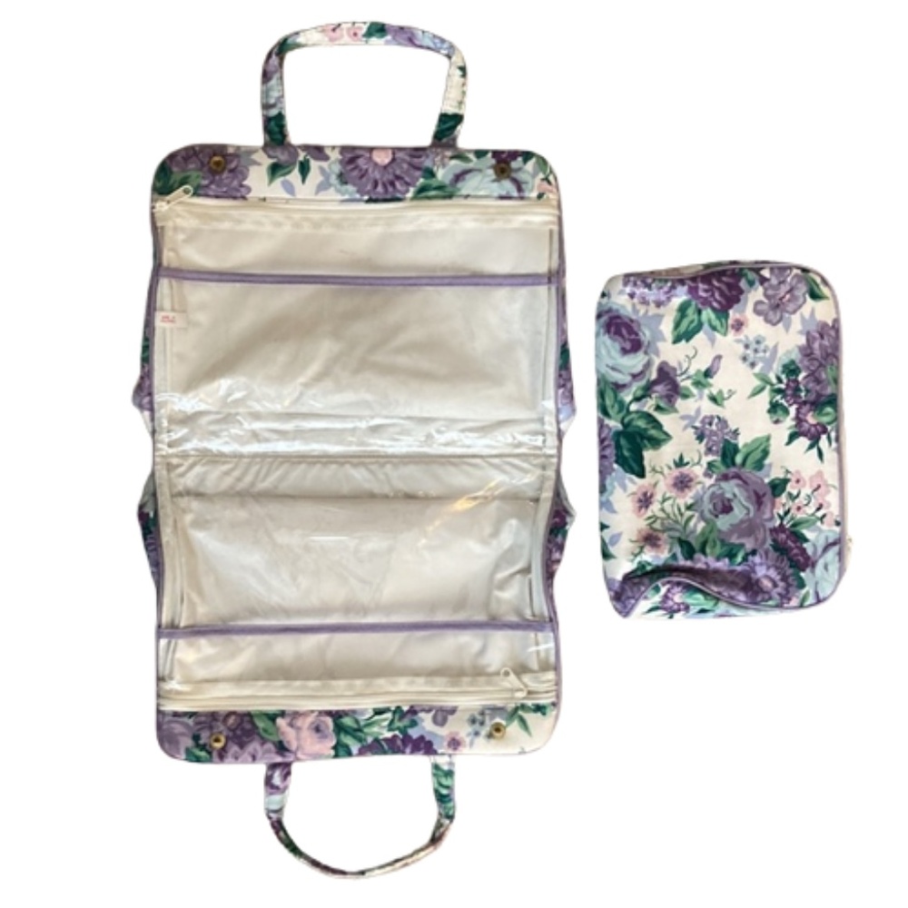Make up travel bag set cosmetic carrier 2 PIECE SET Floral Purple Toiletry